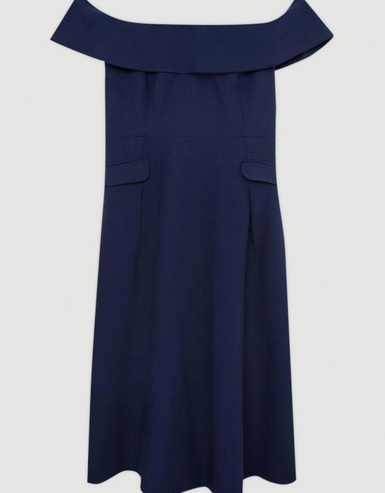 Lydia Millen Plus Size Compact Stretch Off The Shoulder Full Skirt Tailored Midi Dress