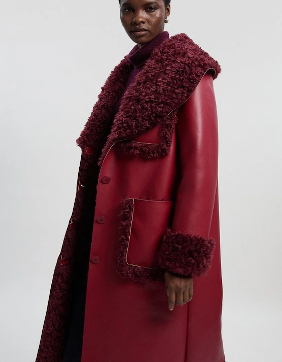 Faux Fur Pocket Detail Midi Coat, 2 of 1