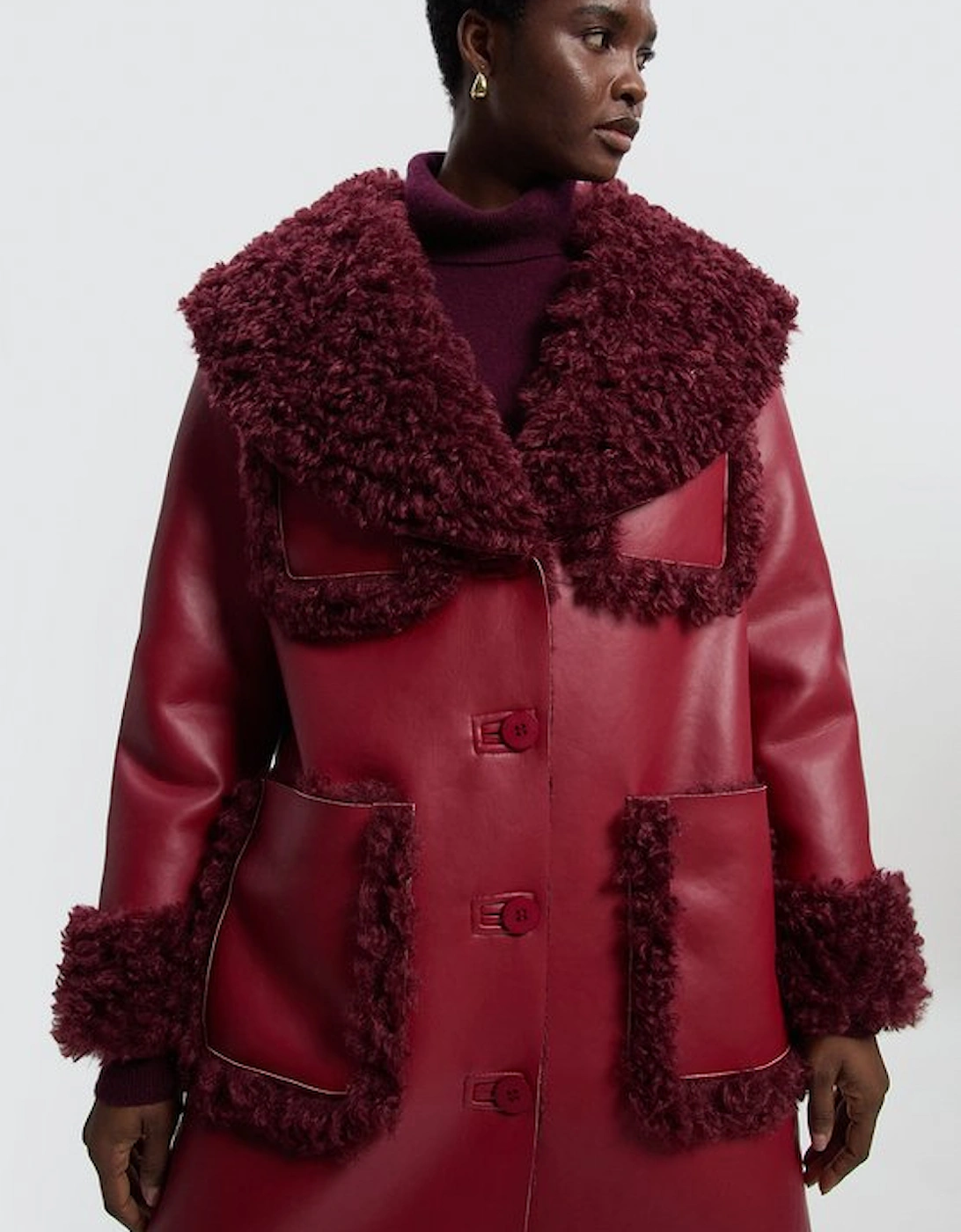 Faux Fur Pocket Detail Midi Coat