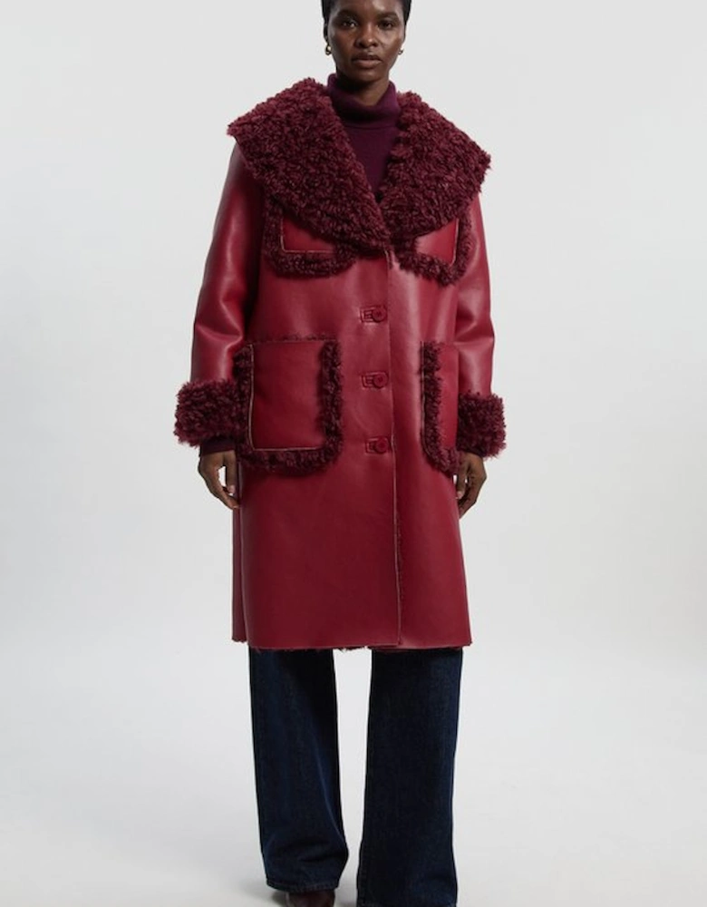 Faux Fur Pocket Detail Midi Coat