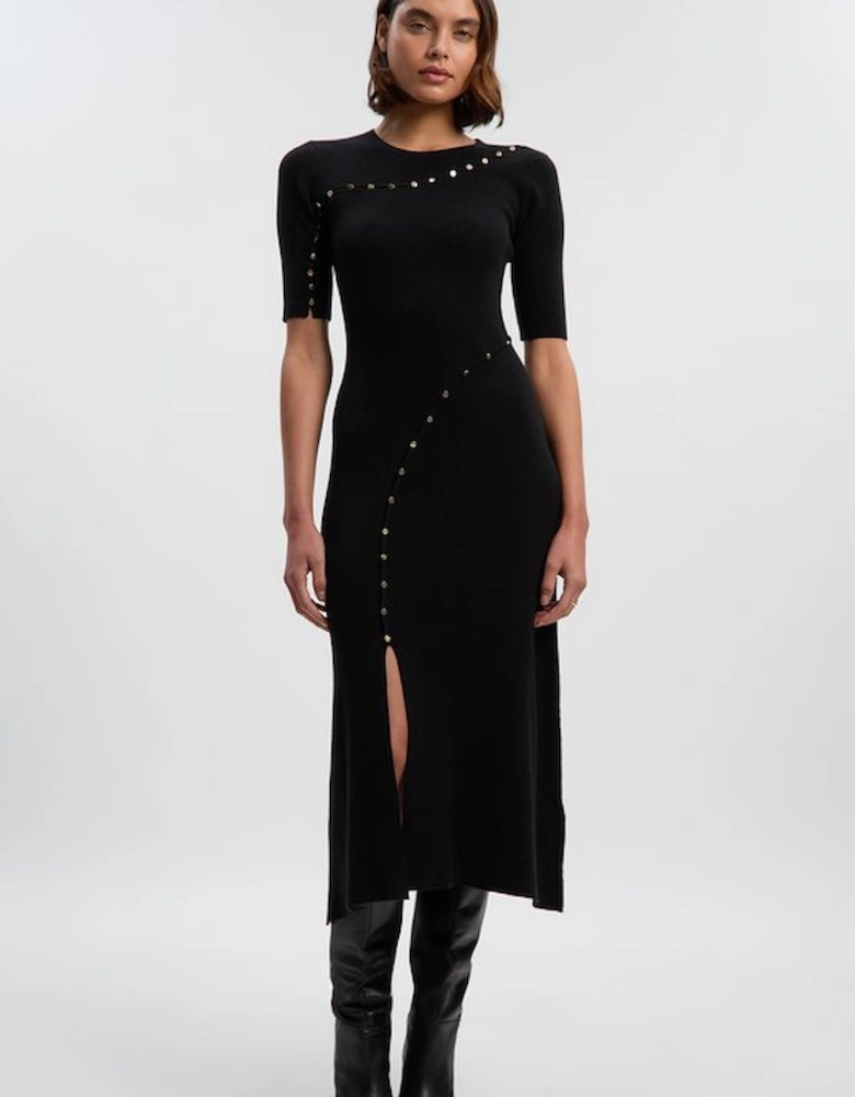 Petite Viscose Blend Cut Out Trim Detail Knit Midi Dress