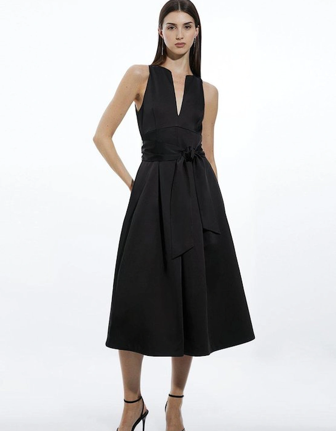 Tailored Satin Bow Detail Full Skirted Midi Dress, 5 of 4