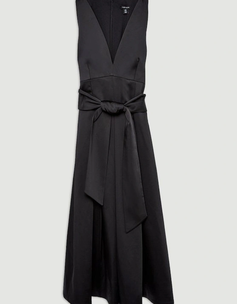 Tailored Satin Bow Detail Full Skirted Midi Dress
