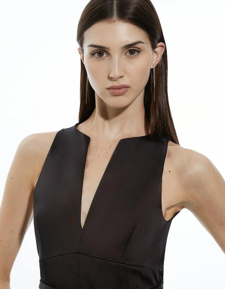 Tailored Satin Bow Detail Full Skirted Midi Dress