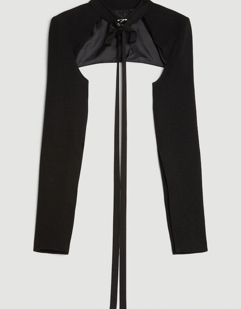 Compact Stretch Viscose Neck Tie Tailored Bolero Jacket