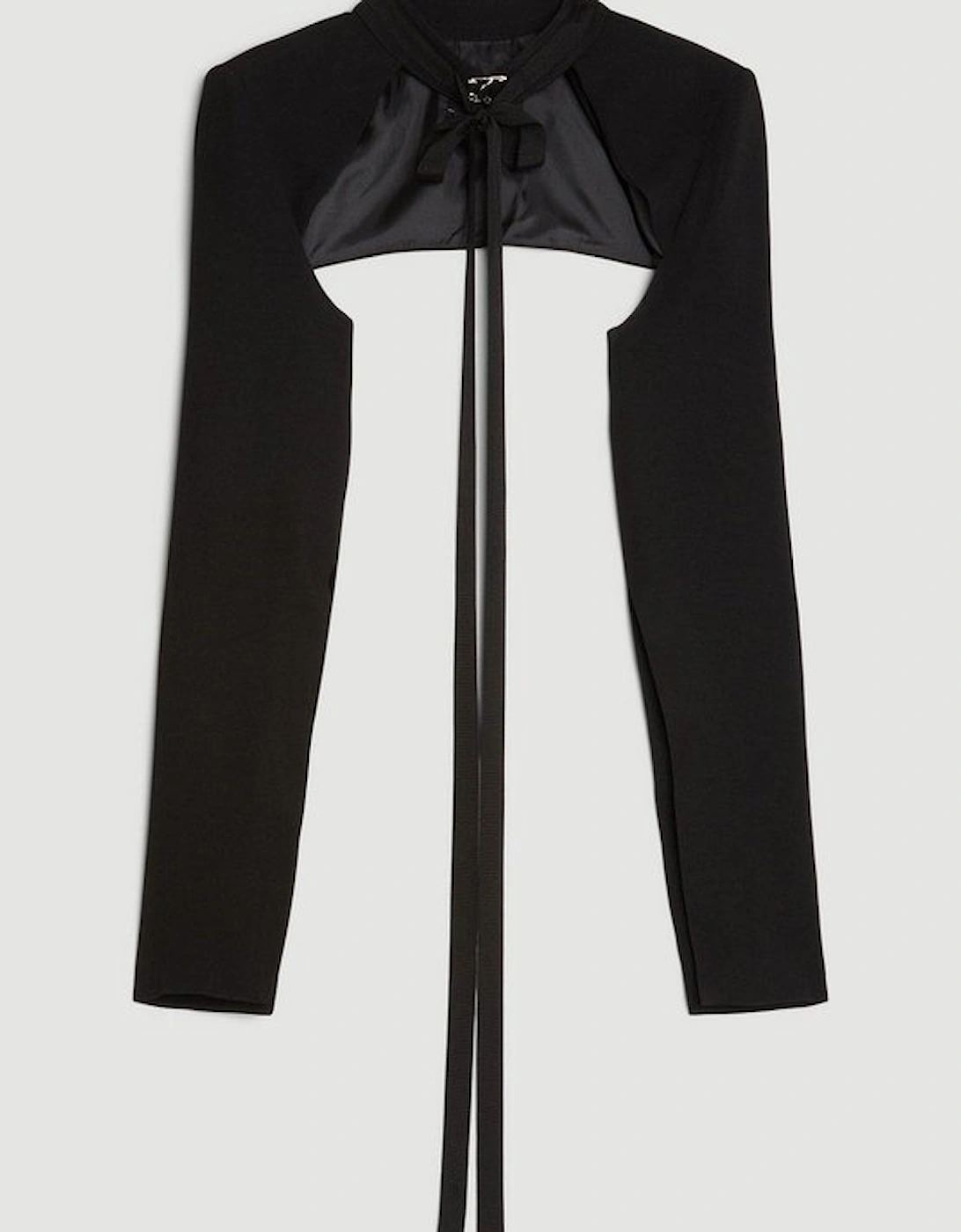 Compact Stretch Viscose Neck Tie Tailored Bolero Jacket