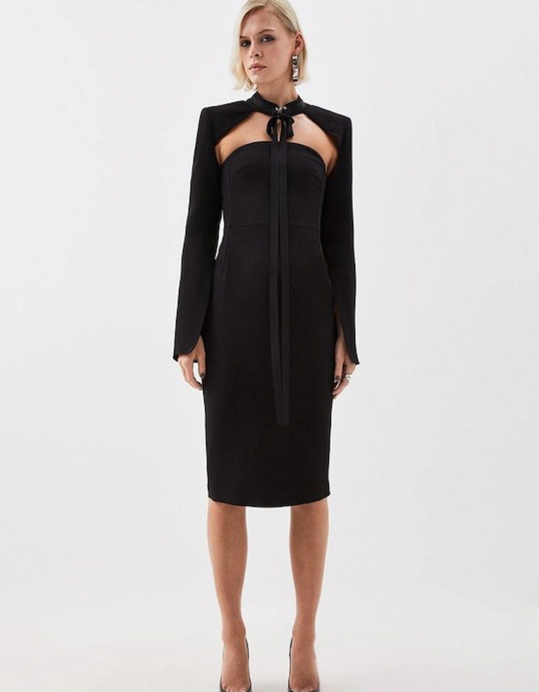 Compact Stretch Viscose Neck Tie Tailored Bolero Jacket