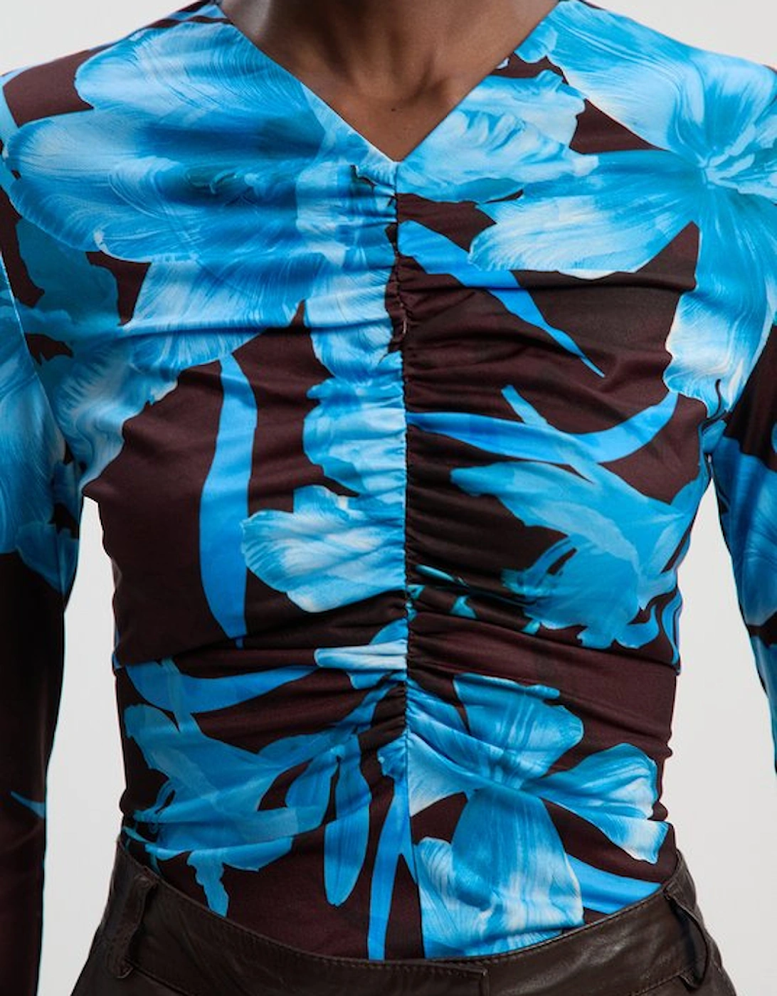 Floral Print Crepe High Neck Top