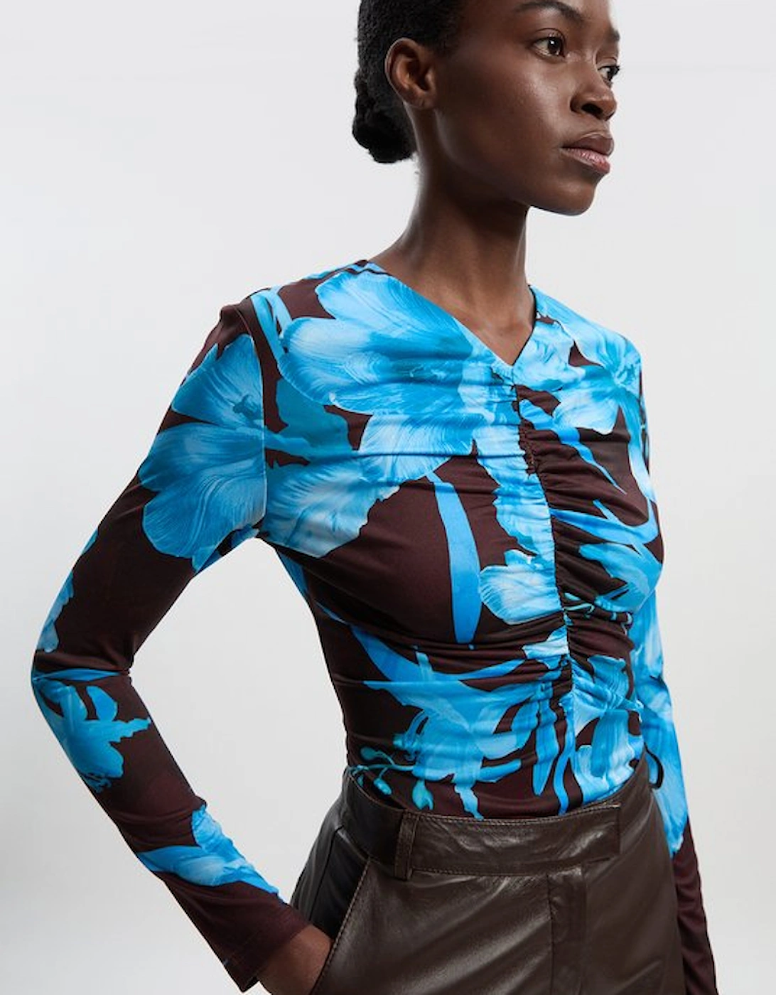 Floral Print Crepe High Neck Top