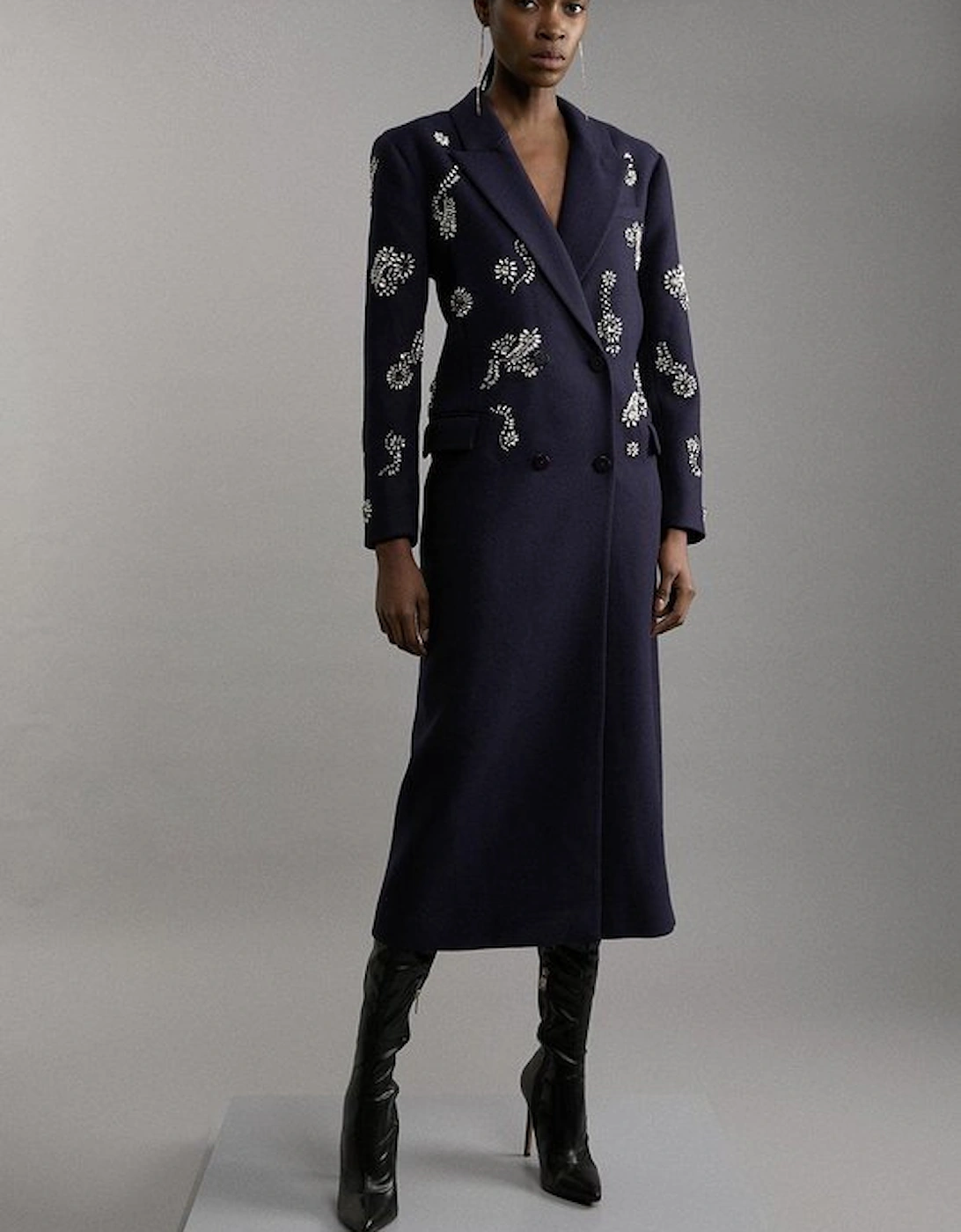Tailored Wool Blend Embellished Maxi Coat, 5 of 4