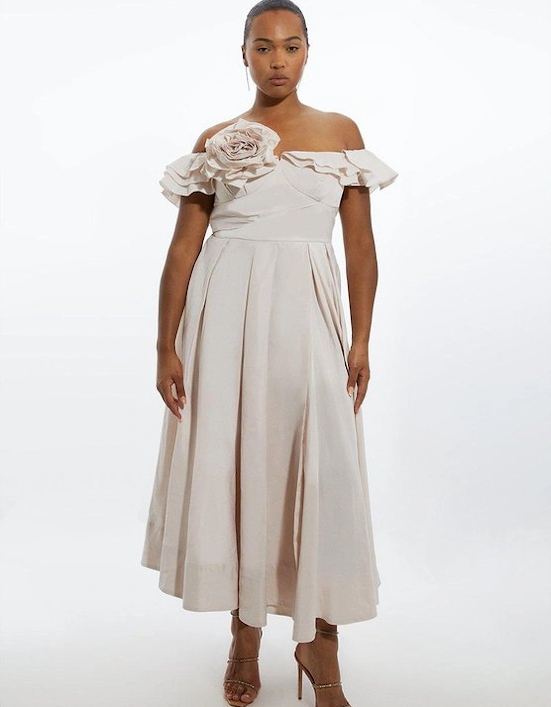Plus Size Off The Shoulder Taffeta Woven Maxi Dress, 4 of 3
