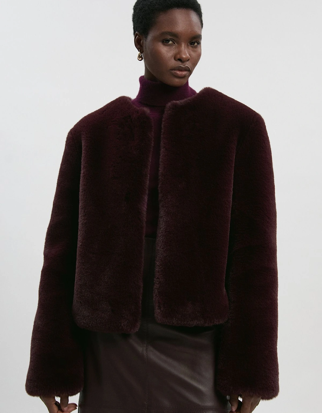 Collarless Faux Fur Jacket, 2 of 1