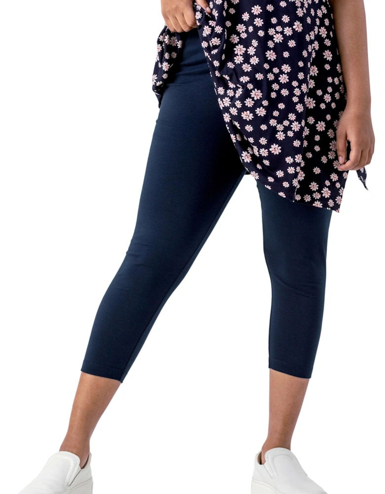 Curve Plain Elastic Waist Cropped Leggings
