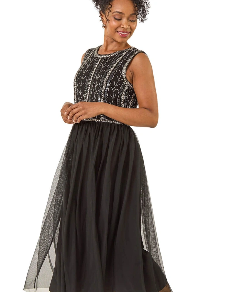 Petite Embroidered Mesh Dress