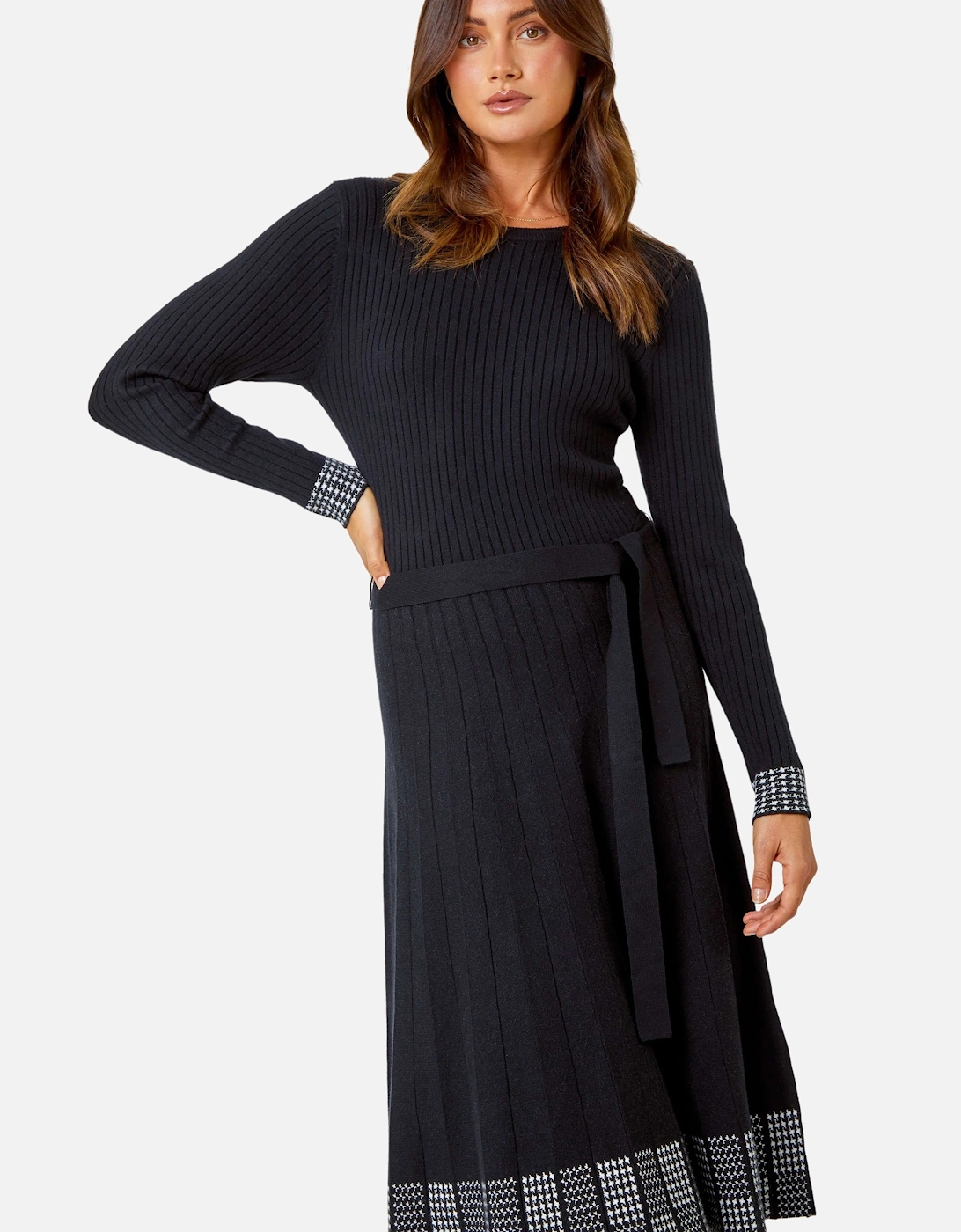 Ribbed Stretch Knit Border Print Dress, 2 of 1