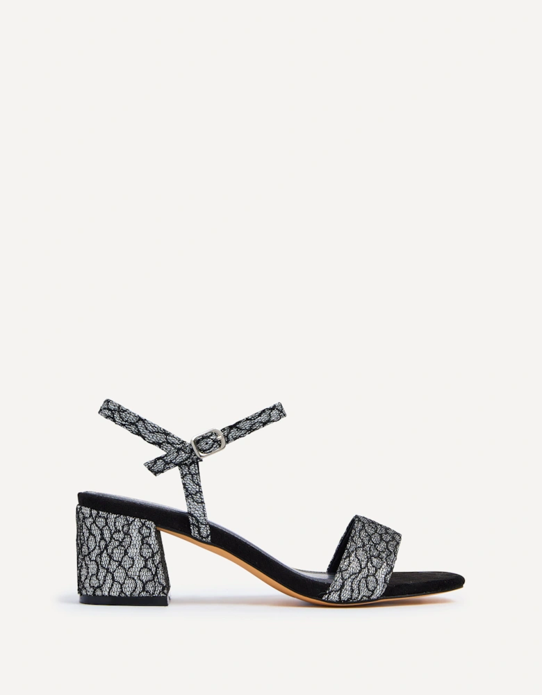 Amari Black & Silver Glitter Barely There Block Heeled Sandals