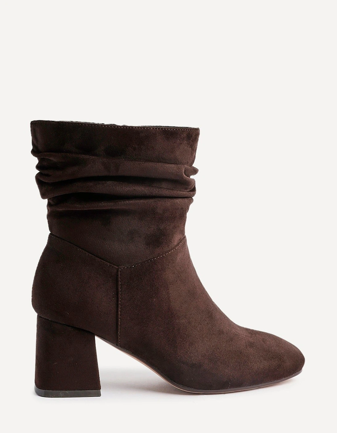 Zayda Wide Fit Brown Faux Suede Ruched Heeled Ankle Boot, 2 of 1