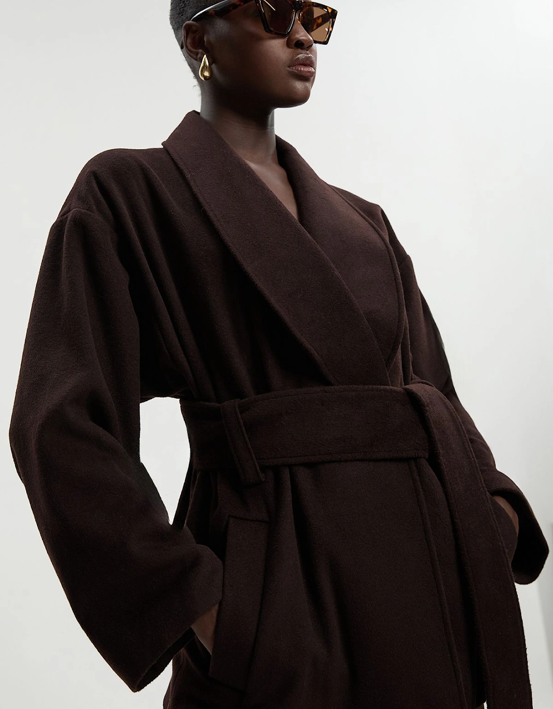 Brushed Wool Belted Wrap Tailored Short Coat, 2 of 1