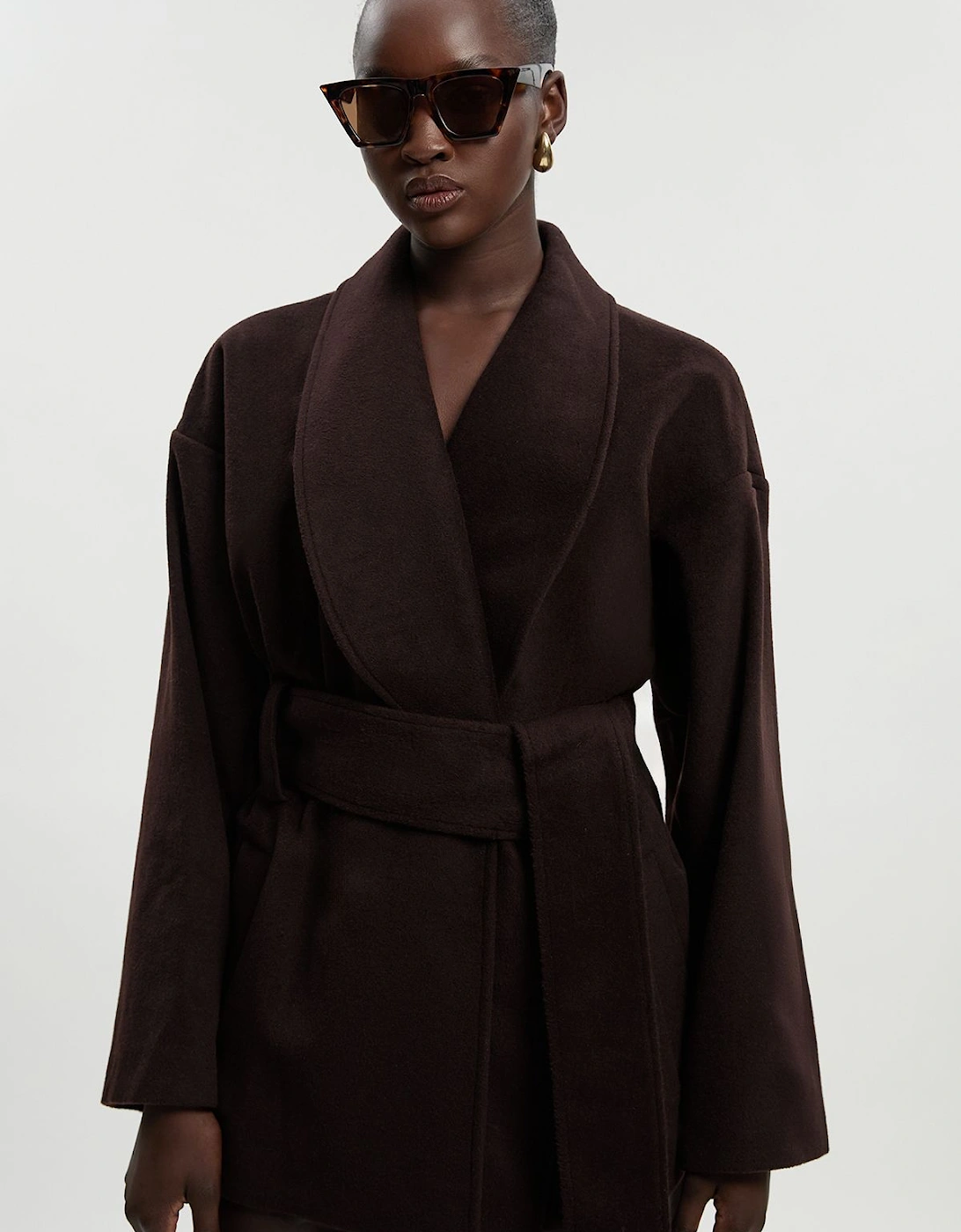 Tall Brushed Wool Belted Wrap Tailored Short Coat, 2 of 1