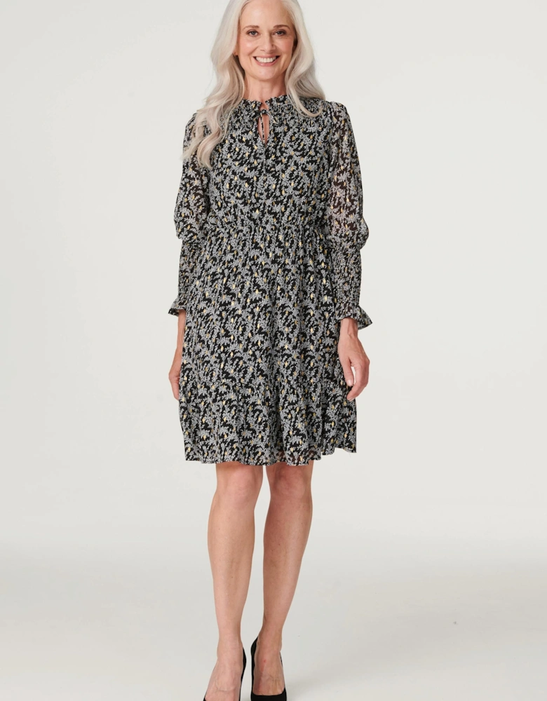 Printed Tie Neck Skater Dress