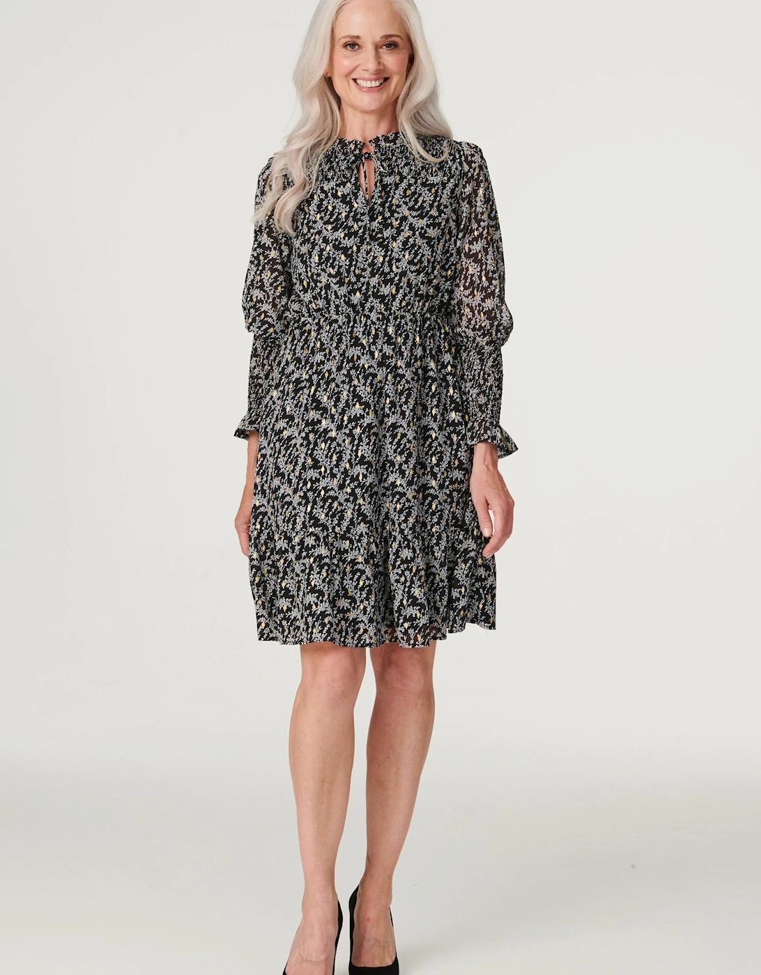 Printed Tie Neck Skater Dress, 2 of 1