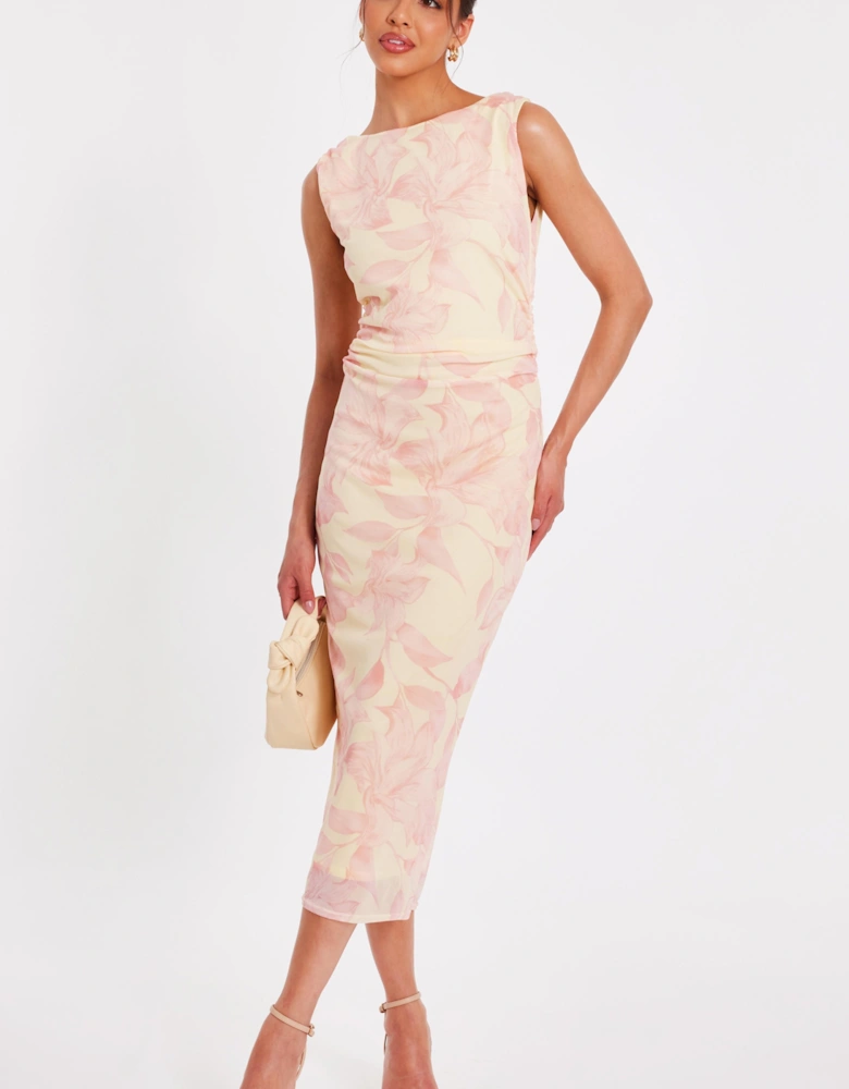 Yellow Mesh Floral Midaxi Dress