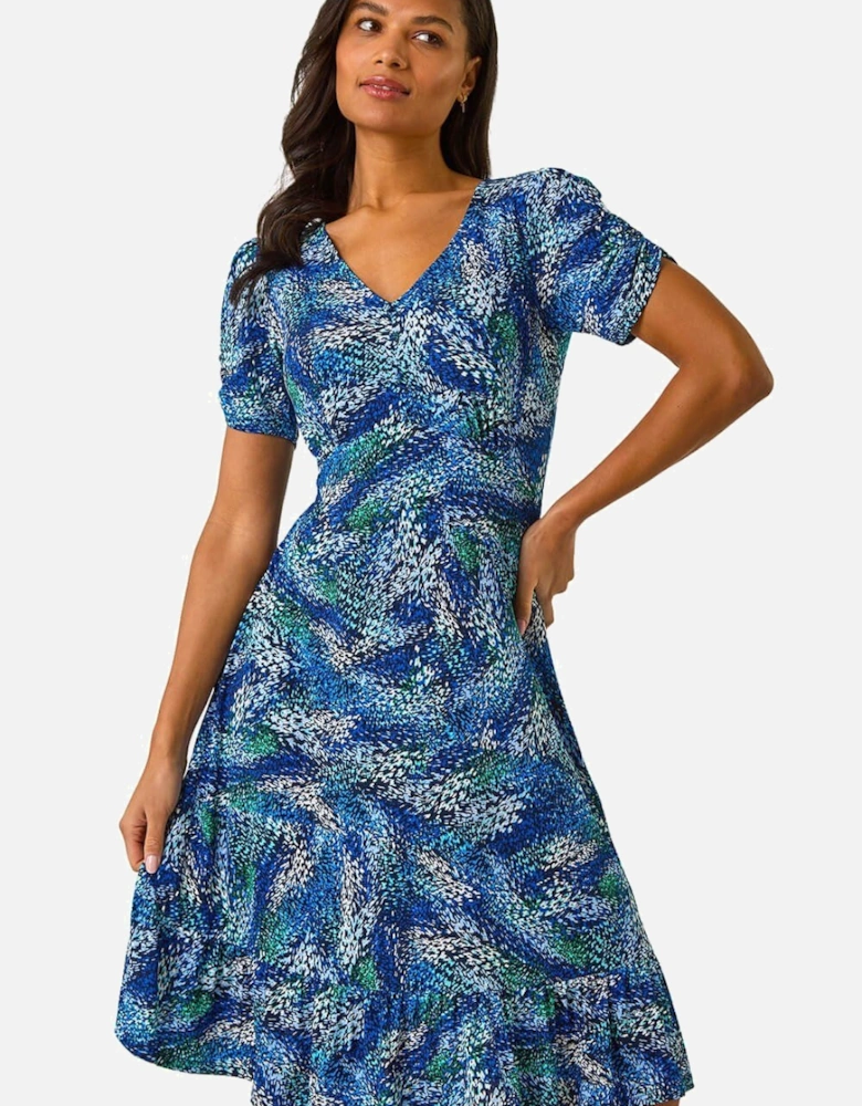 Stretch Abstract Buttoned Tea Dress