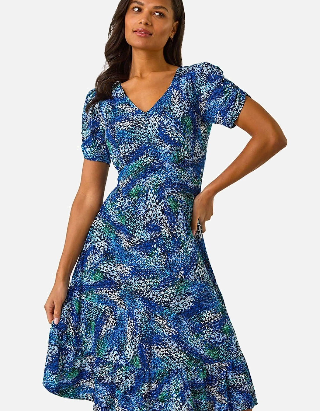 Stretch Abstract Buttoned Tea Dress, 2 of 1