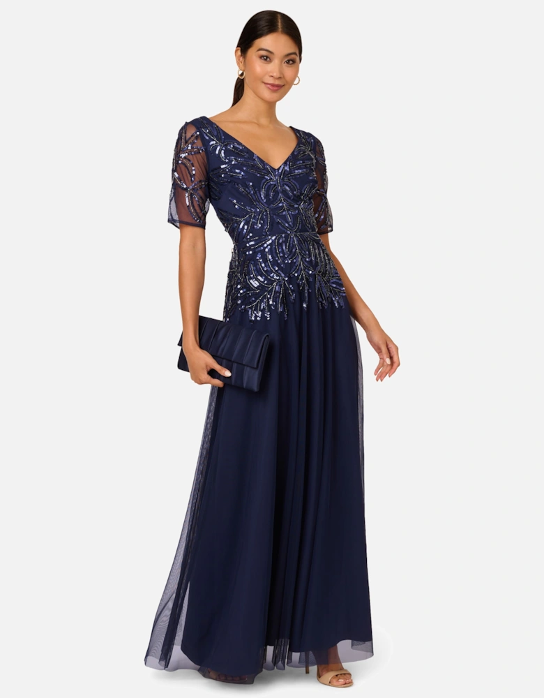 Beaded Mesh Long Dress