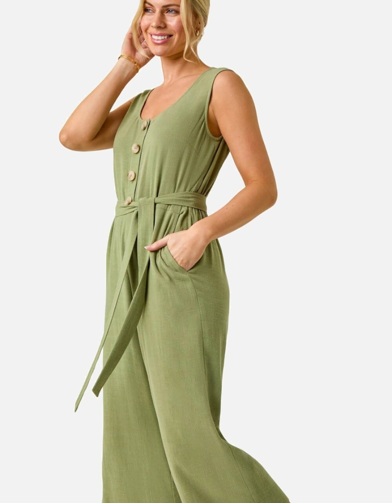Petite Button Front Jumpsuit