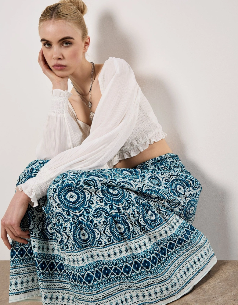 Batik Print Smocked Maxi Skirt