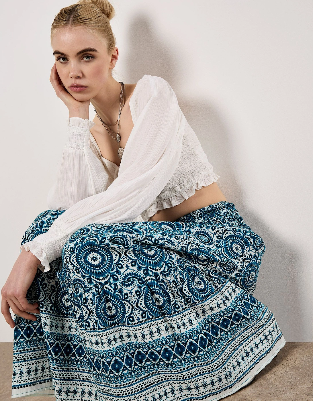 Batik Print Smocked Maxi Skirt, 2 of 1