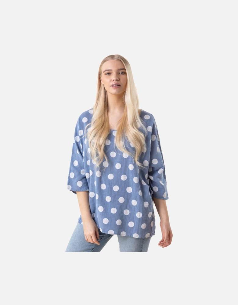 3/4 Sleeve Spot Print Tunic Top