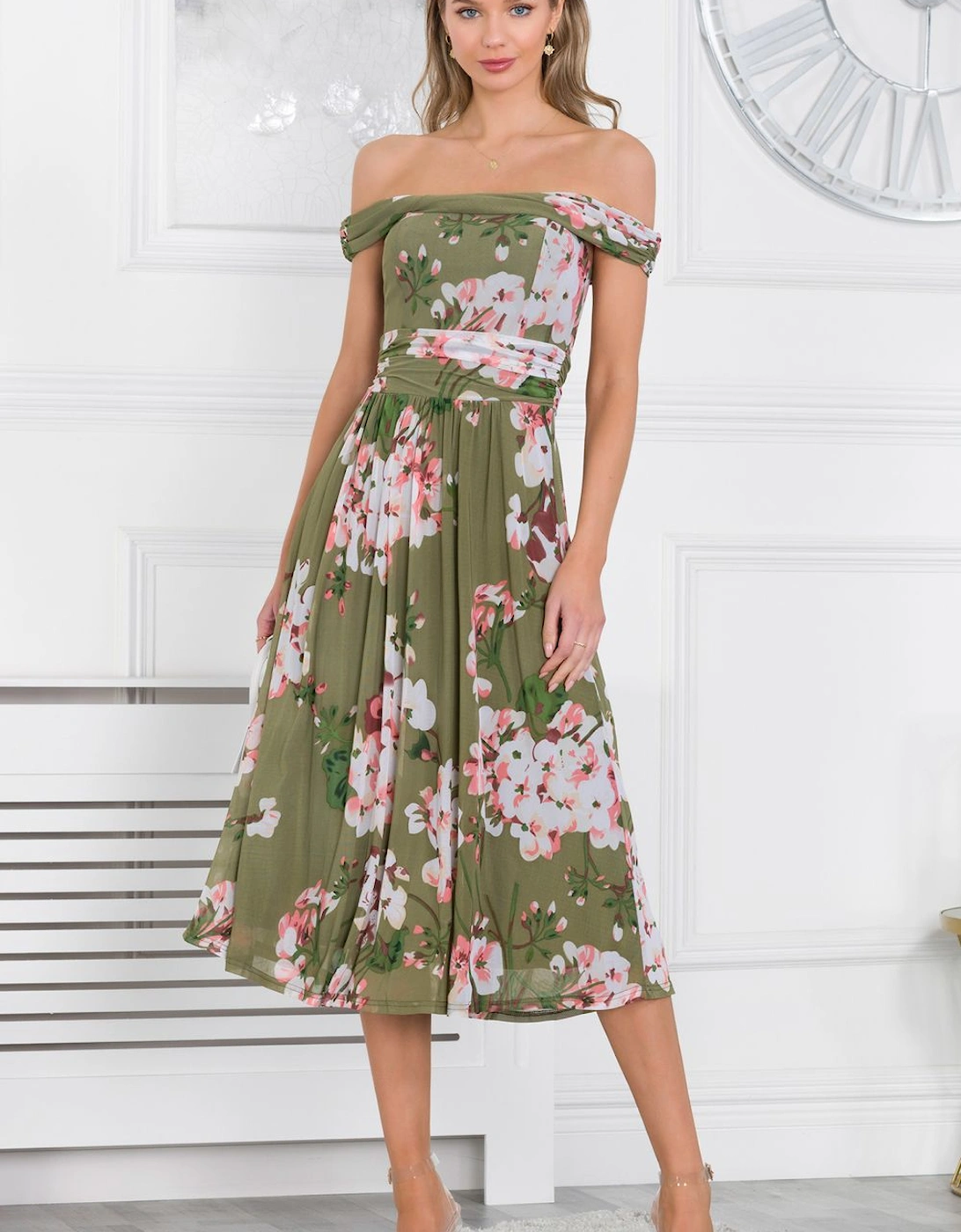 BARDOT NECK MESH MIDI DRESS, 2 of 1