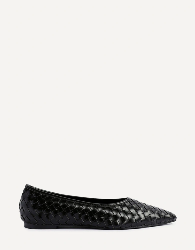 Talina Black Faux Leather Woven Pointed Toe Ballet Flats