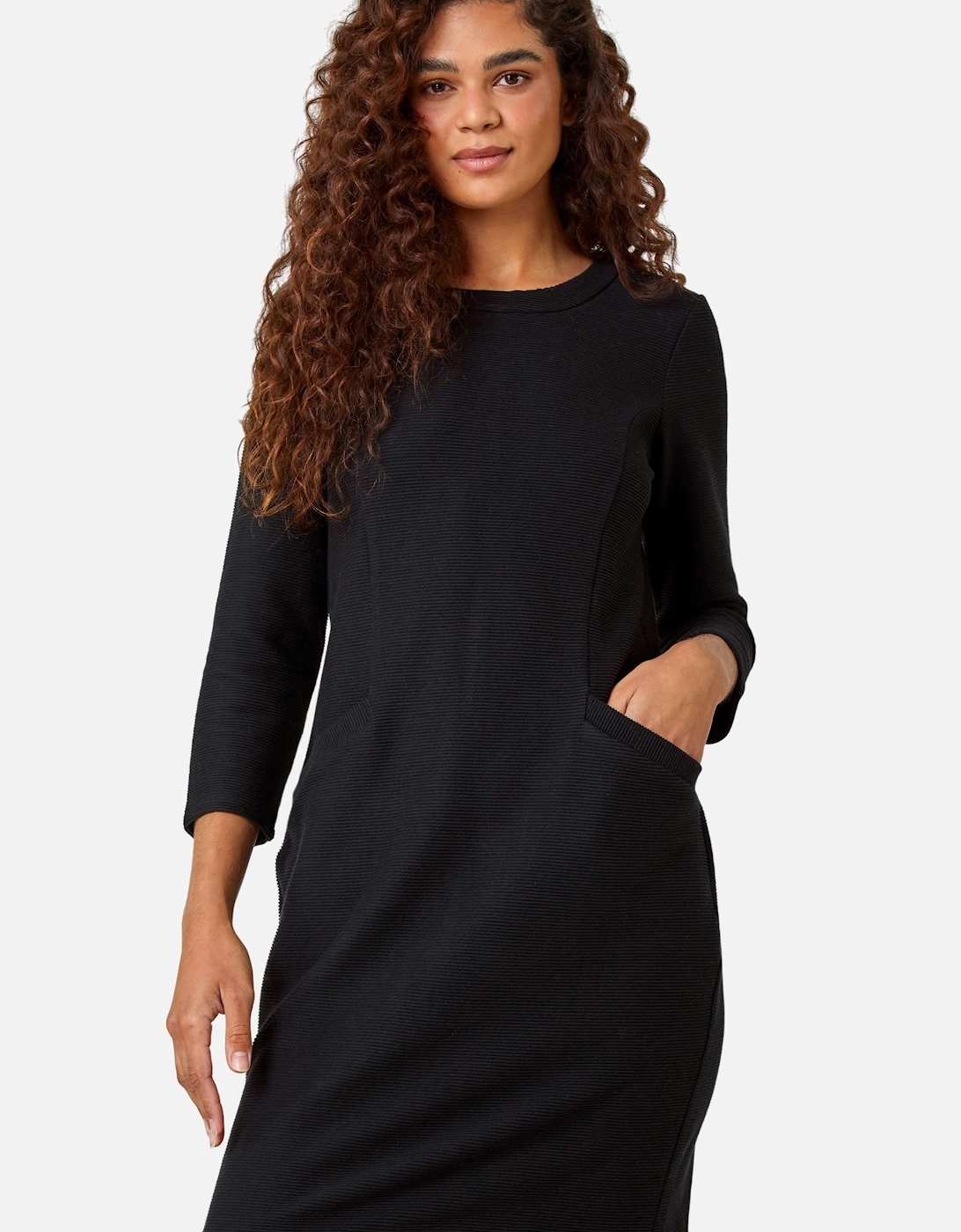 Ribbed Pocket Detail Stretch Shift Dress, 2 of 1