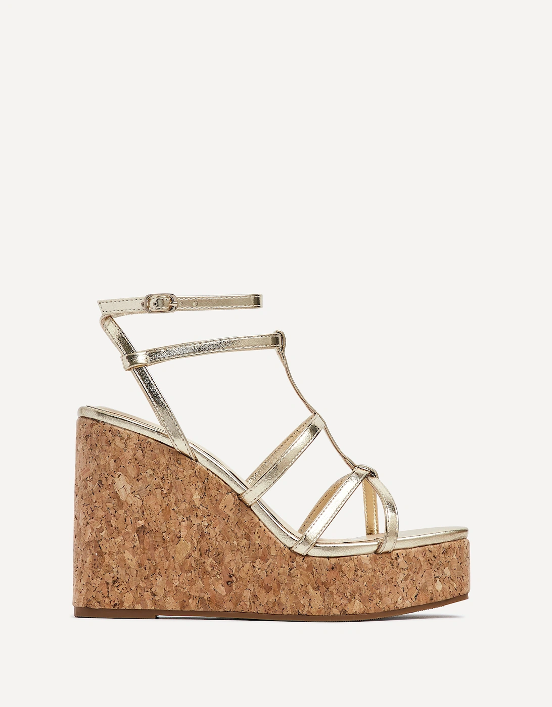 Barbados Gold Faux Leather Square Toe Strappy Cork Wedge, 2 of 1