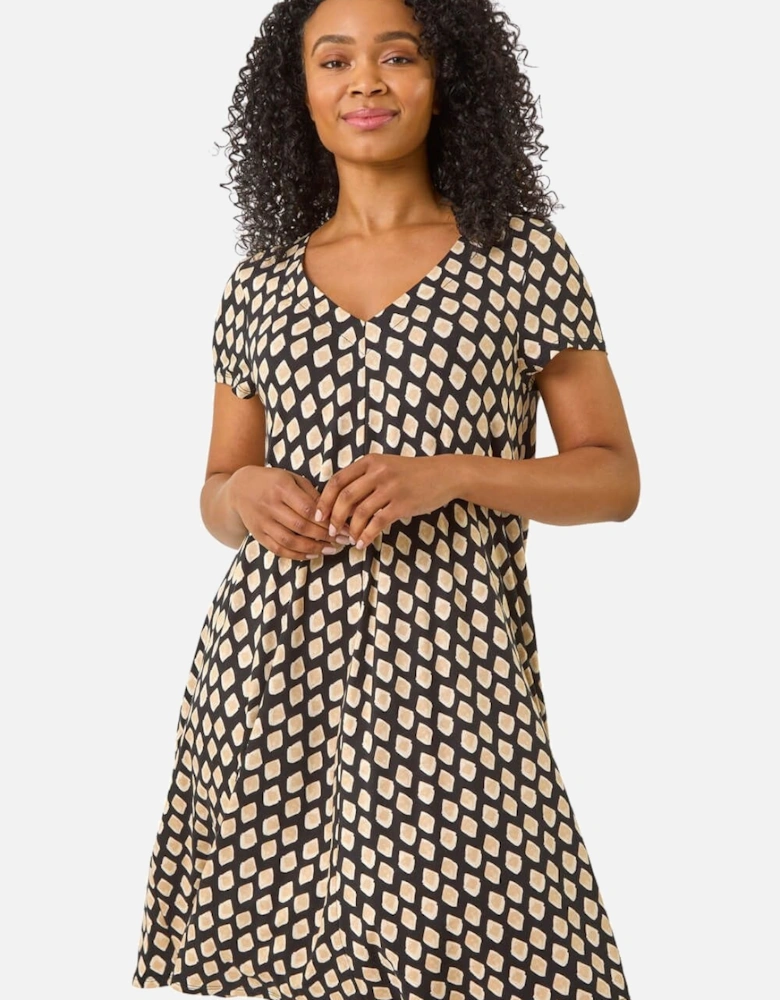 Petite Print V-Neck Swing Pocket Dress