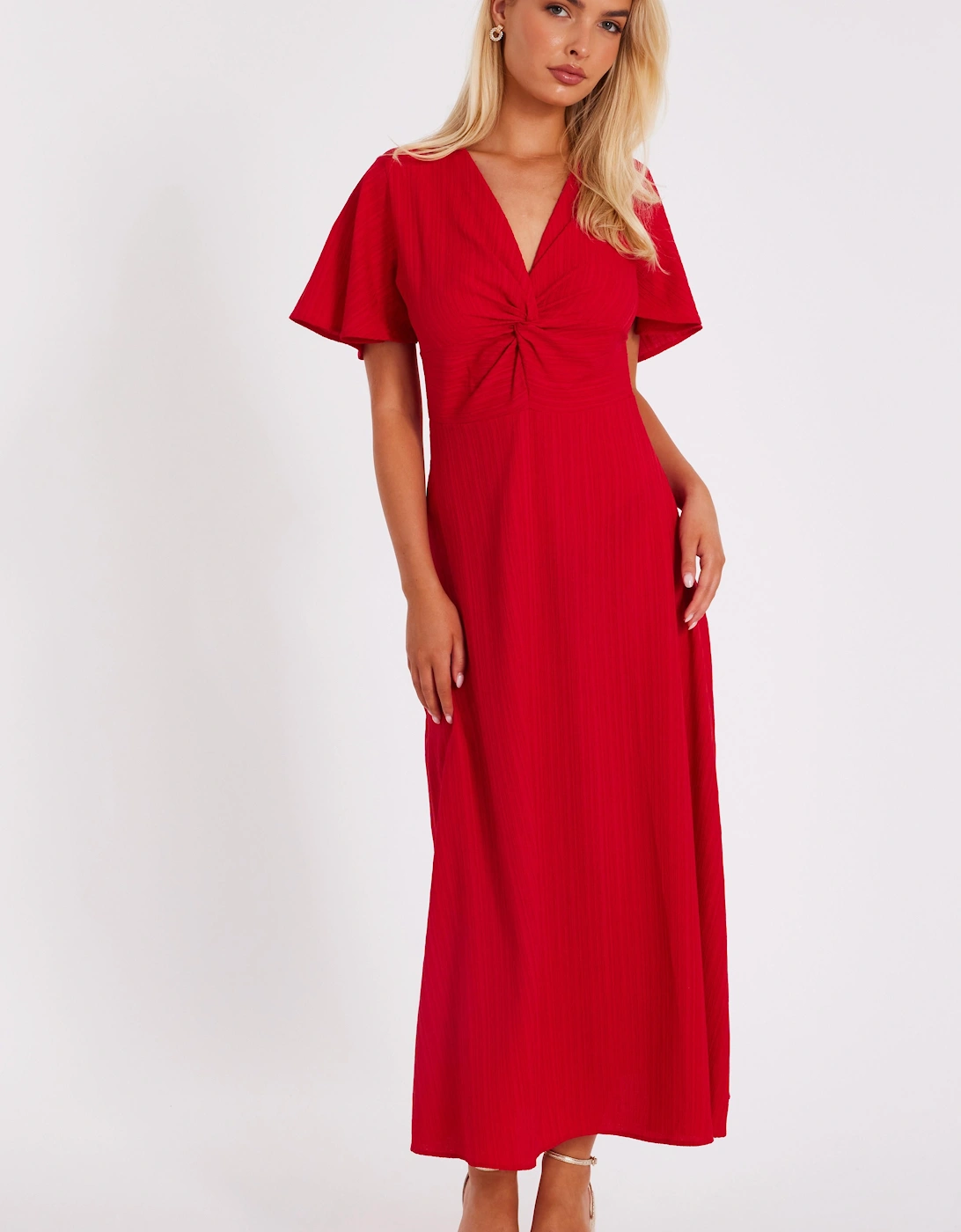 Red Textured Knot Midi Dress, 2 of 1