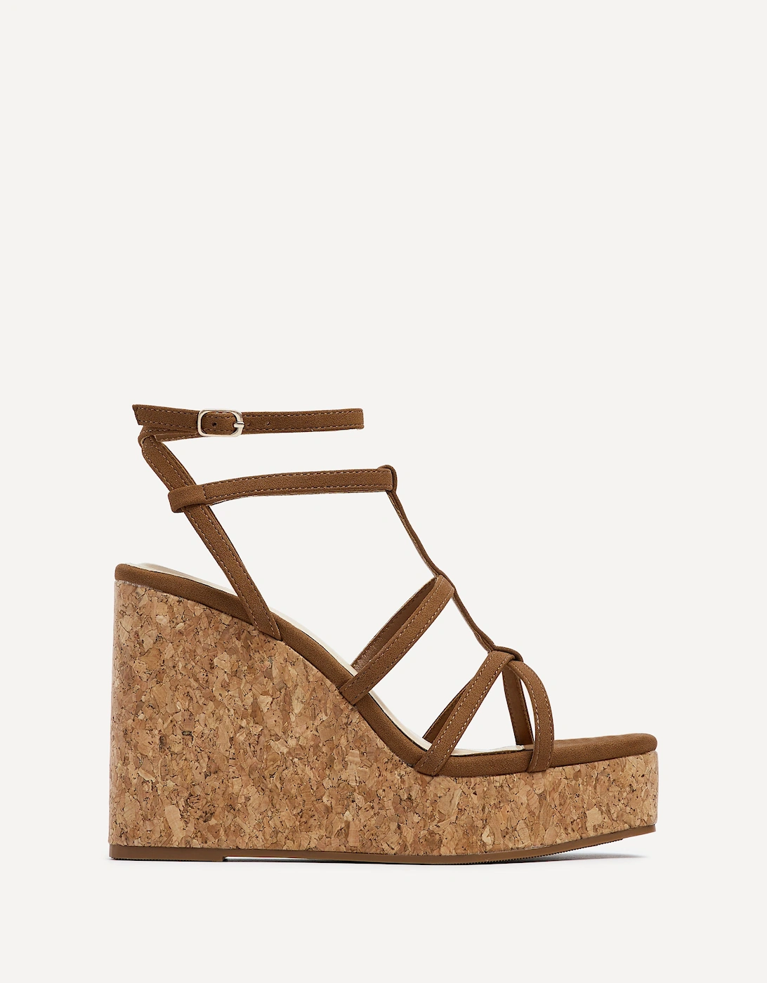 Barbados Tan Faux Suede Square Toe Strappy Cork Wedge, 2 of 1