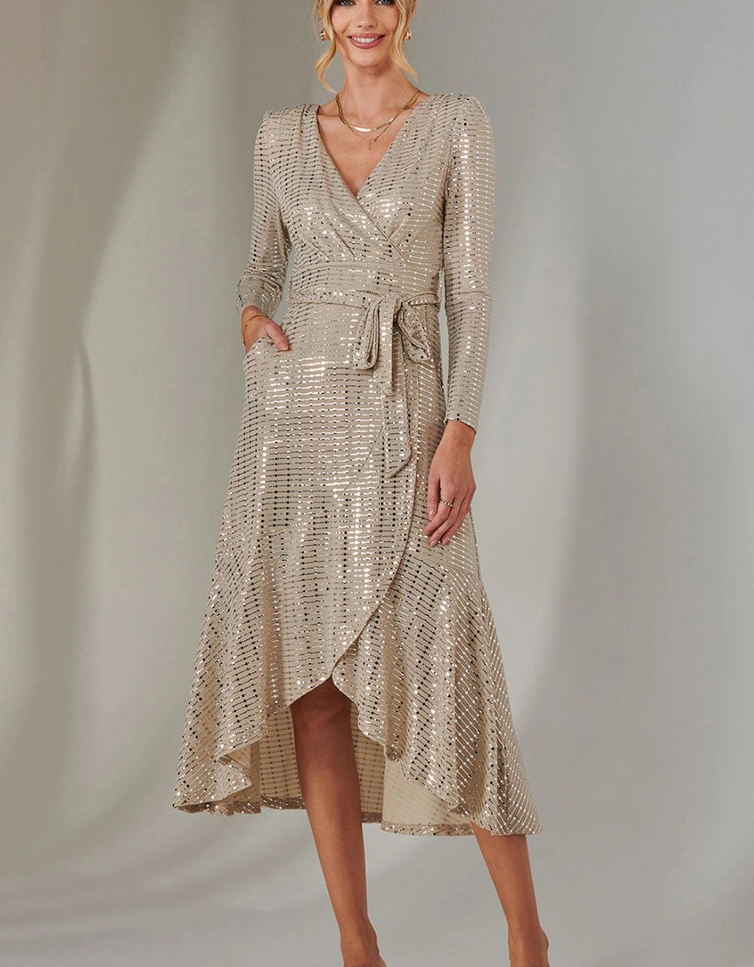 Long Sleeve Metallic Spot Maxi Dress, 2 of 1
