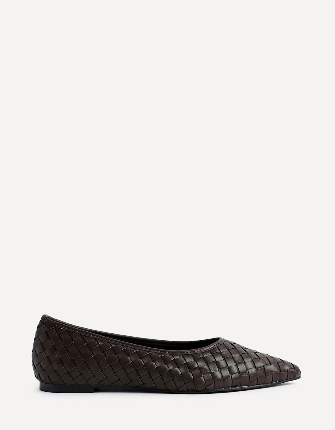 Talina Brown Faux Leather Woven Pointed Toe Ballet Flats, 2 of 1
