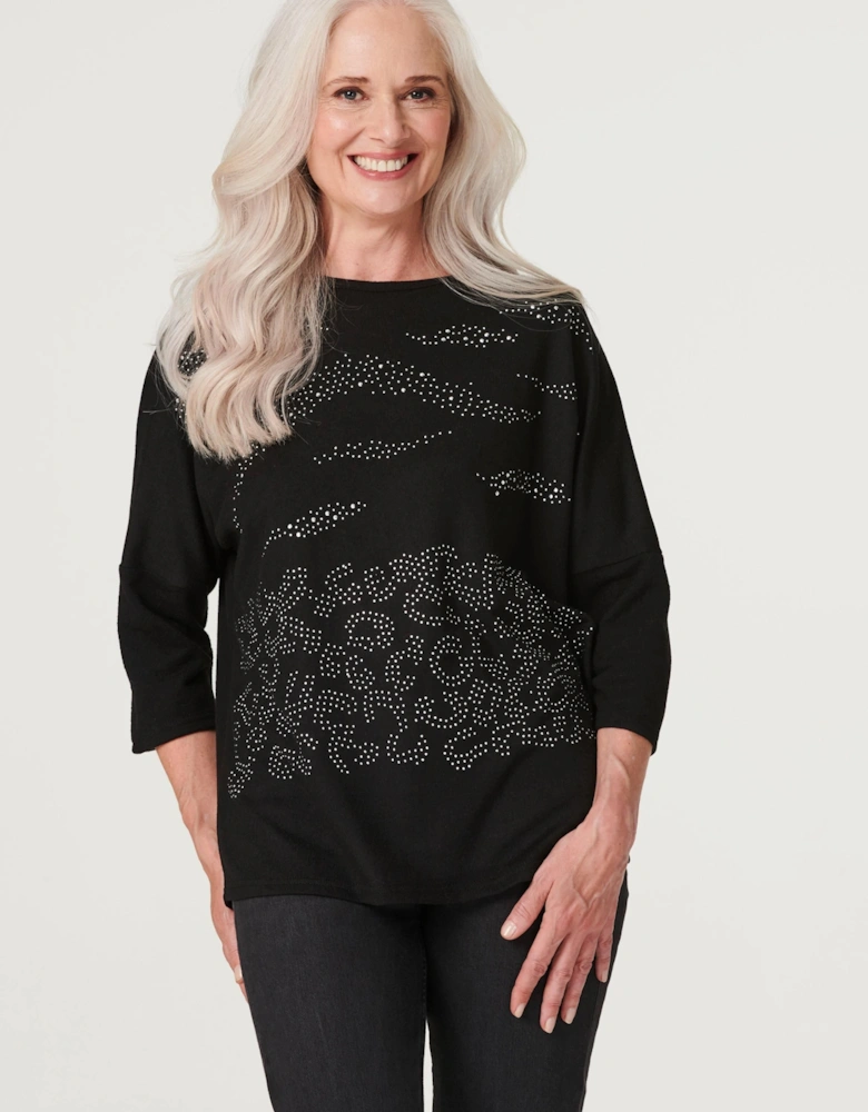 Embellished 3/4 Sleeve Top