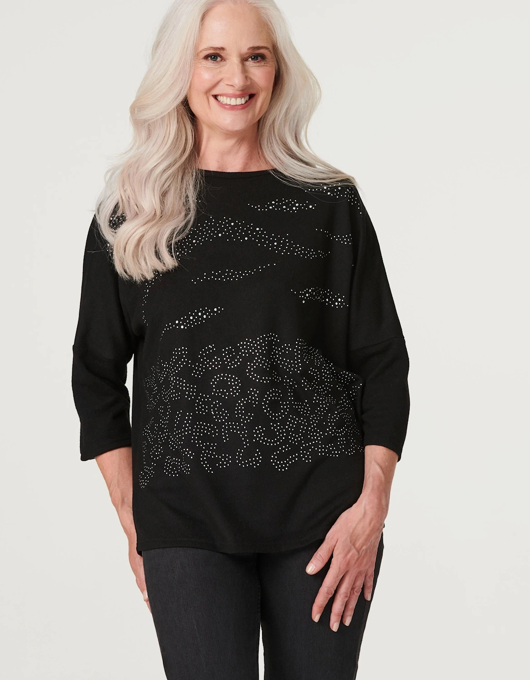 Embellished 3/4 Sleeve Top, 2 of 1