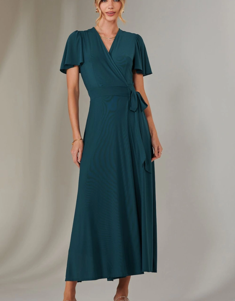Plain Angel Sleeve Wrapped Maxi Dress