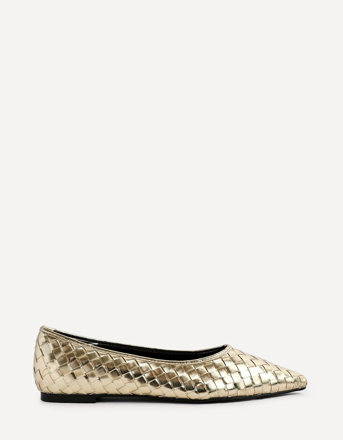 Talina Gold Faux Leather Woven Pointed Toe Ballet Flats, 2 of 1