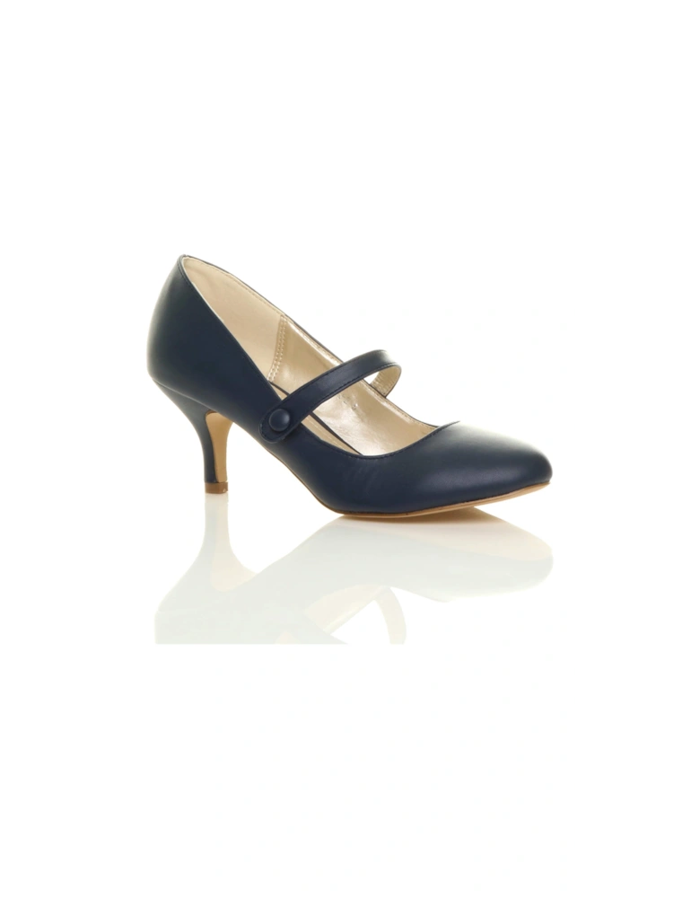 Mid Kitten Heel Mary Jane Faux Leather Court Shoes