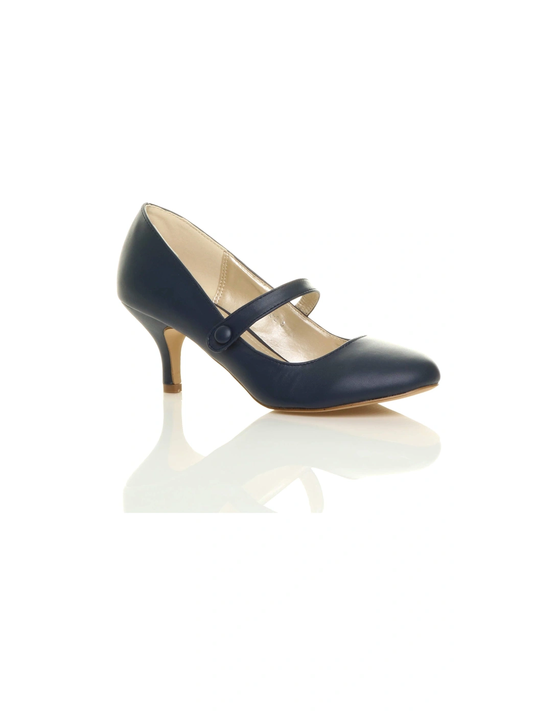 Mid Kitten Heel Mary Jane Faux Leather Court Shoes, 2 of 1