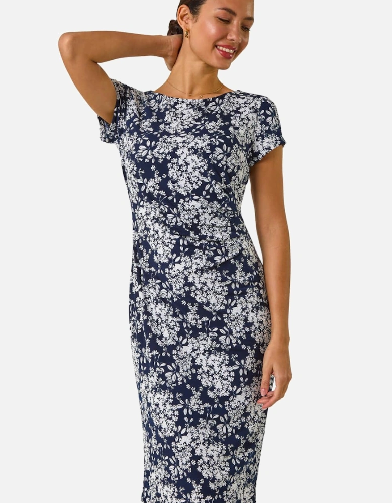 Floral Print Pleat Detail Shift Dress
