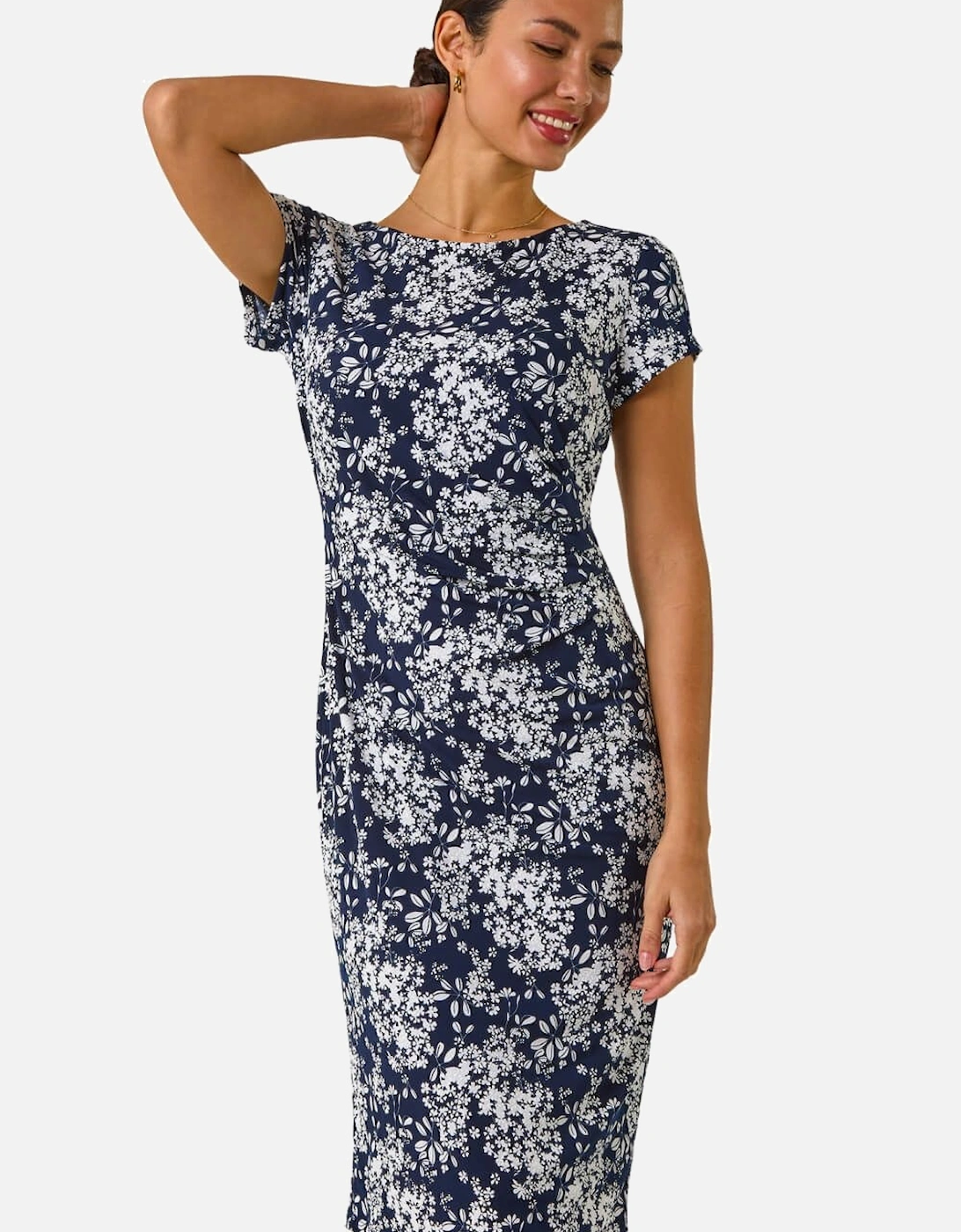 Floral Print Pleat Detail Shift Dress, 2 of 1
